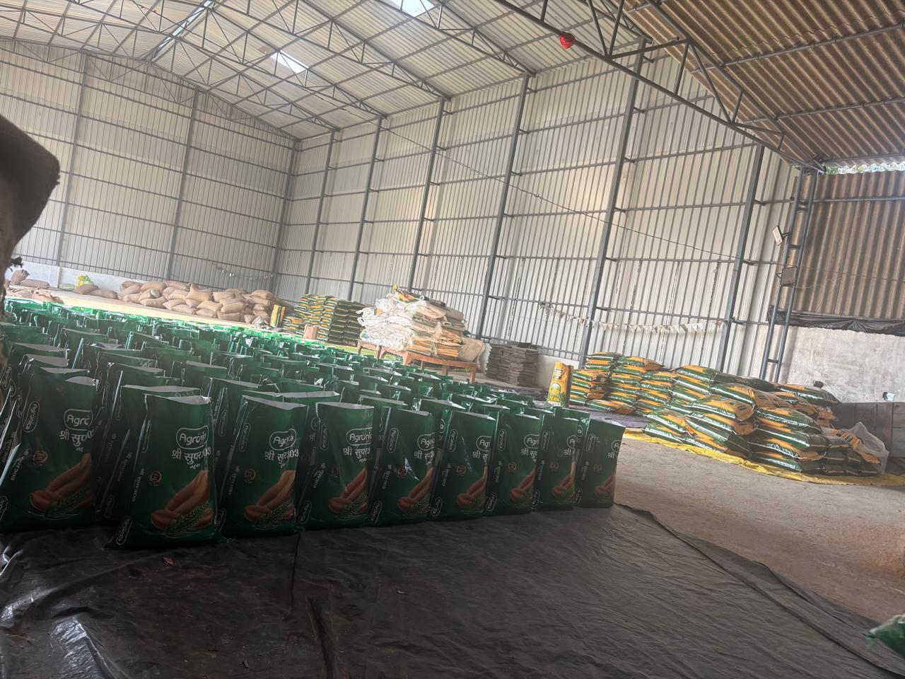 Stacked seed bags in warehouse